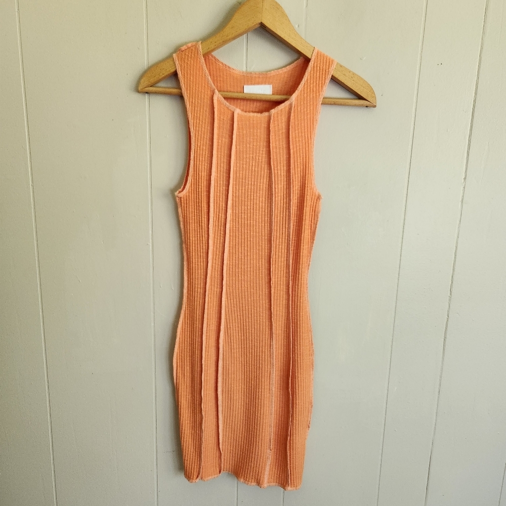 isalis bodycon jersey tank dress rib knit lime orange exposed seams S